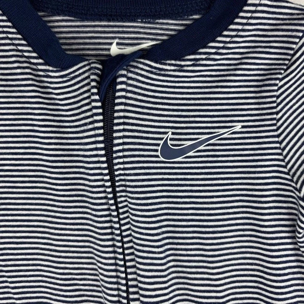 Nike Baby 3 Mo Footed Viscose Pajamas Sleeper Striped Navy Blue White Zip Swoosh
